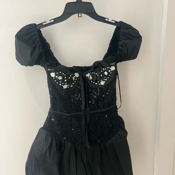 For Love And Lemons Black Mini Dress with White Accents - Picture 4 of 5